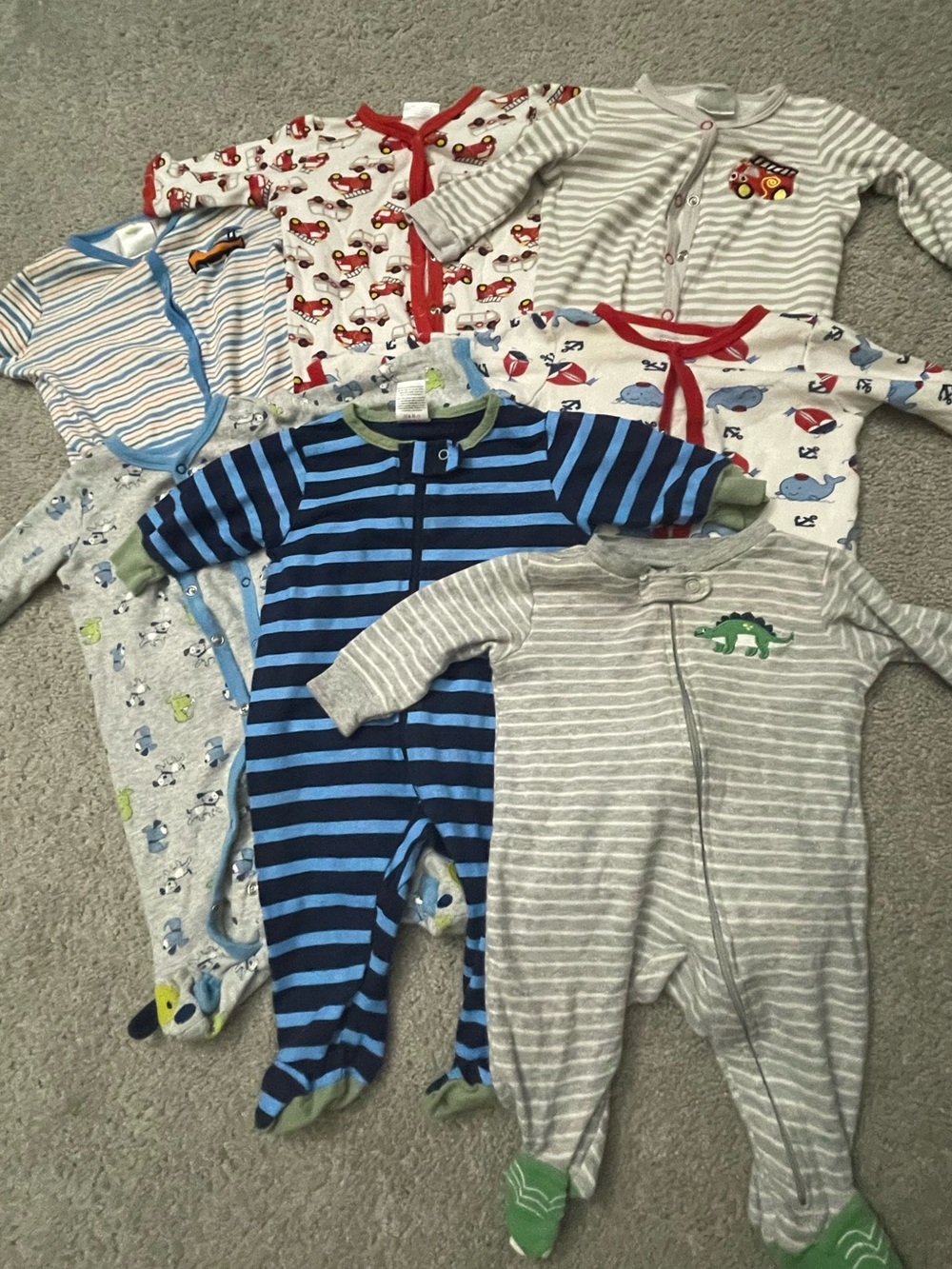 Baby Gear Striped and Printed Footie Set - Blue, Gray, Red, Green